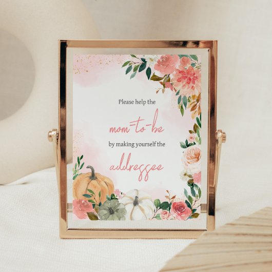 Pink Autumn Fall Floral Pumpkin Envelope Station Poster