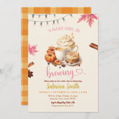 Pink Autumn lässt Pumpkin Coffee Baby Dusche Einladung (Vorne/Hinten)