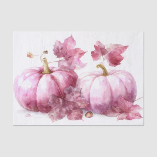 Pink Autumn Pumpkins and Flowers Fall Decoupage Seidenpapier (Vorderseite)