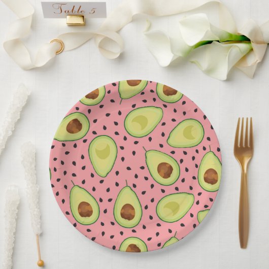Pink Avocado Pattern Pappteller (Hochzeit)