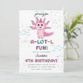 Pink Axolotkids Niedlich Salamander Geburtstagspar Einladung (Stehend Vorderseite)