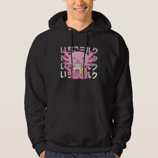 Pink Axolotl Drinking Strawberry Milk Hoodie (Vorderseite)