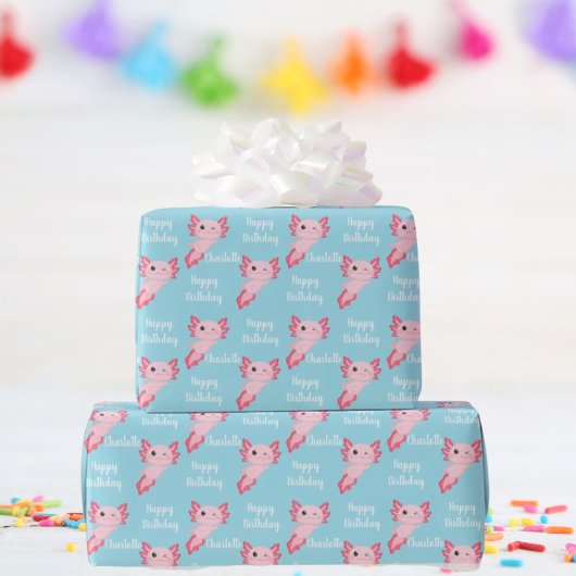 Pink Axolotl Girl Geburtstagswrapping Paper Geschenkpapier