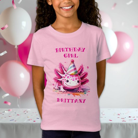 Pink Axolotl Girl's Birthday Girl Personalisiert T-Shirt