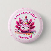 Pink Axolotl Girls Geburtstagsparty Button (Vorderseite)