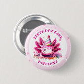 Pink Axolotl Girls Geburtstagsparty Button (Vorne & Hinten)