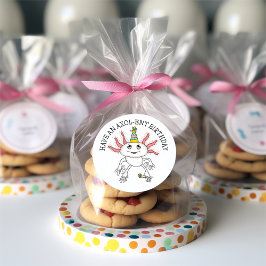 Pink Axolotl Happy Birthday Runder Aufkleber