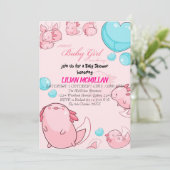 PINK AXOLOTL Kinderdusche Einladung Mädchen (Stehend Vorderseite)