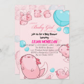 PINK AXOLOTL Kinderdusche Einladung Mädchen (Vorne/Hinten)