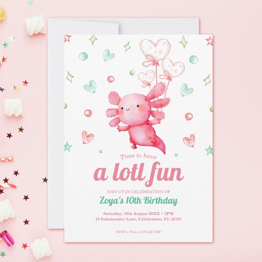 Pink Axolotl Niedlich Kindergeburtstag Party Einladung