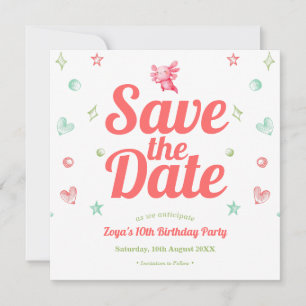 Pink Axolotl Watercolor Geburtstag Save The Date
