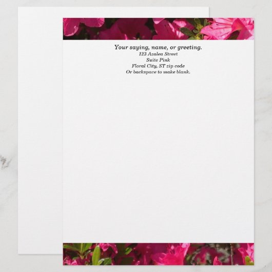 Pink Azalea Custom Letterhead mit Adresse Briefbogen (Vorne/Hinten)
