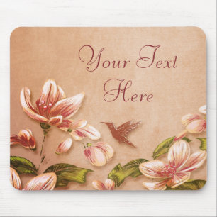 Pink Azaleas Vintage Floral on Whiskey Wedding Mousepad