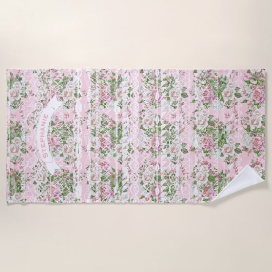 Pink Aztec Trellis Rose Muster Name oder Zitat Strandtuch (Vorderseite)