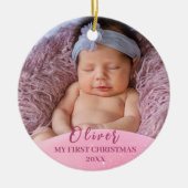 Pink Baby 1. Weihnachtsfeier Foto Keramik Ornament (Vorne)