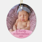 Pink Baby 1. Weihnachtsfeier Foto Keramik Ornament (Links)