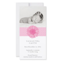 Pink Baby Ankündigung Foto-Karte