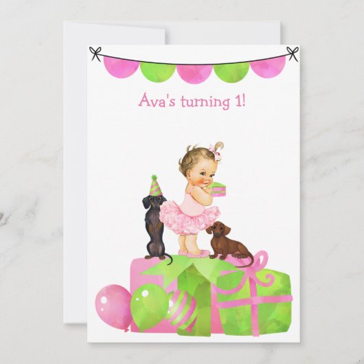 Pink Baby Ballerina Dackel Party Einladung (Vorderseite)