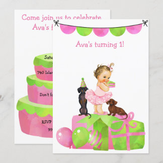 Pink Baby Ballerina Dackel Party Einladung
