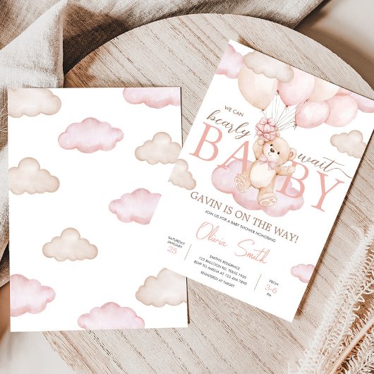 Pink Baby Bear Balloon Babydusche Einladung