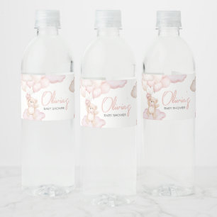 Pink Baby Bear Balloon Babydusche Wasserflaschenetikett
