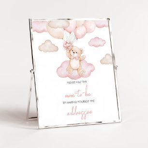 Pink Baby Bear Balloon BabyShower Envelope Station Poster