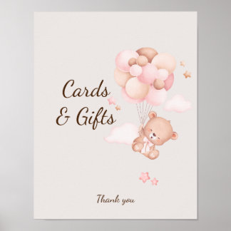 Pink Baby Bear & Balloons Baby Dusche Maßgeschneid Poster
