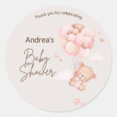Pink Baby Bear & Balloons Baby Shower Stickers (Vorderseite)