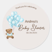 Pink Baby Bear & Balloons Baby Shower Stickers (Vorderseite)