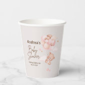 Pink Baby Bear & Balloons Babydusche Papiertüten Pappbecher (Vorderseite)
