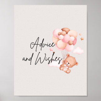 Pink Baby Bear & Balloons Beratung & Wünsche Poster