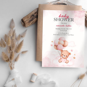 Pink Baby Bear Balloons Kinderdusche Einladung