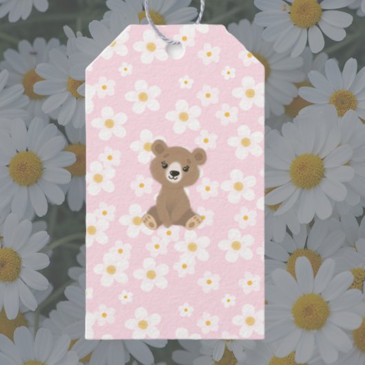 Pink Baby Bear Floral Daisy Geschenkanhänger