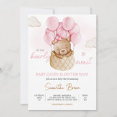 Pink Baby Bear Hot Air Ballon Babydusche Einladung (Vorderseite)