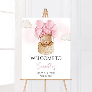 Pink Baby Bear Hot Air Ballon Babydusche Willkomme Poster