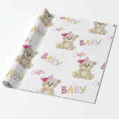Pink Baby Bear Watercolor Baby Duschgeschenk für M Geschenkpapier (Ungerollt)