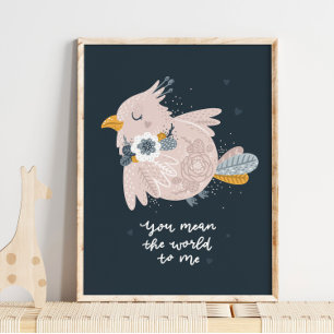 Pink Baby Bird Pink Kinderzimmer Poster   Baby Bir