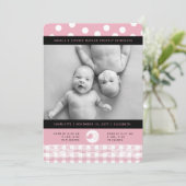 Pink Baby Birds Lace Twin Girls Geburtsankündigung Ankündigung (Stehend Vorderseite)