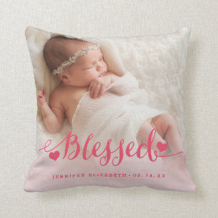 Pink Baby Birth Foto Keepake Kissen