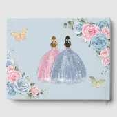 Pink Baby Blue Floral Princesses Twins Quinceañera Gästebuch (Rückseite)