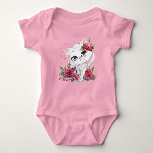 Pink Baby Bodysuit - Niedlicher Katzenanzug Cartoo Baby Strampler (Vorderseite)