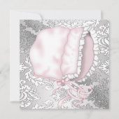 Pink Baby Bonnett Damask Baby Dusche Einladung (Vorderseite)