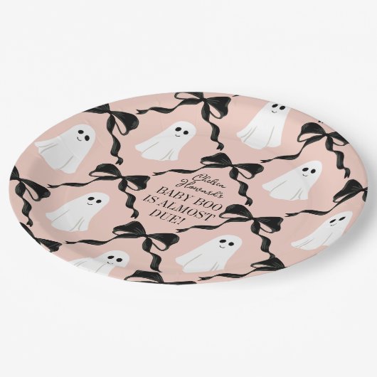 Pink Baby Boo Fast Due Geister und schwarze Bogen Pappteller (Schrägansicht)