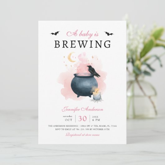 Pink Baby braut Halloween Babydusche Einladung (Stehend Vorderseite)