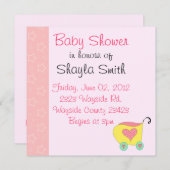 Pink Baby Buggy Dusche Einladung (Vorne/Hinten)