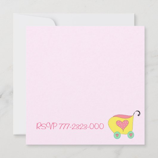 Pink Baby Buggy Dusche Einladung (Rückseite)