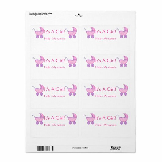 Pink Baby Buggy Es ist ein Mädchenduschenname (Vorne)