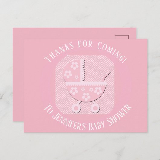 Pink Baby Buggy Girl Dusche Danke Postkarte (Vorne/Hinten)