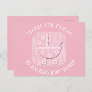 Pink Baby Buggy Girl Dusche Danke Postkarte