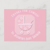 Pink Baby Buggy Girl Dusche Danke Postkarte (Vorderseite)